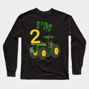 Birthday 2 Year Old Gift Cute Farm Theme Tractor Two Yr Old Cards & Gifts Long Sleeve T-Shirt